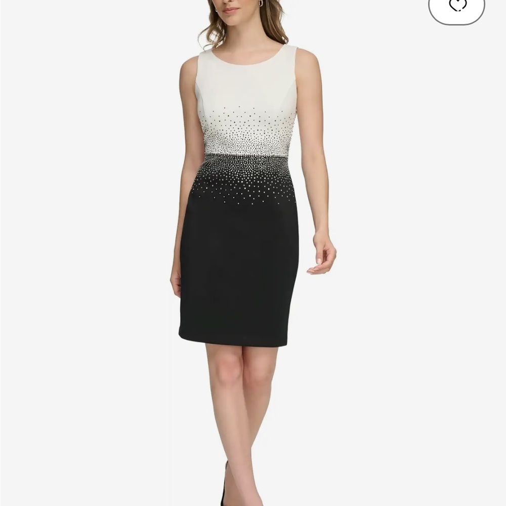 Calvin Klein Two-Tone Cocktail Bejeweled Dress
